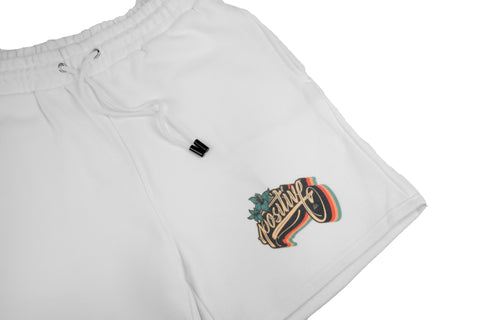 Positive Shorts in White with Black Proud Angeles Logo