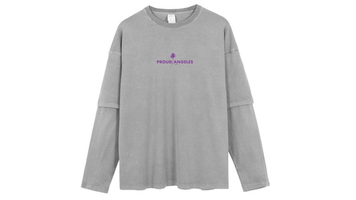Oversized Grey Stone LS / Purple Logo
